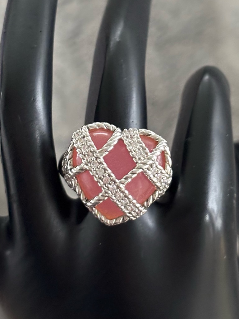 Judith Ripka Pink Chalcedony Sterling Silver & Cz Heart Ring